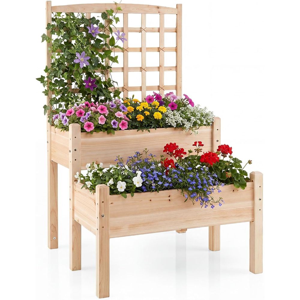 Raised Bed Planter Box - Verhoogd tuinbed met pergola, 2-laags verhoogde