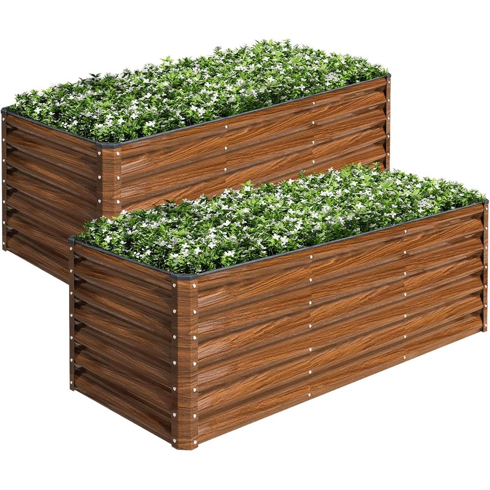 Raised Bed Planter Box - 2-pack 6x2x2T gegalvaniseerde verhoogde moestuinbak, metalen