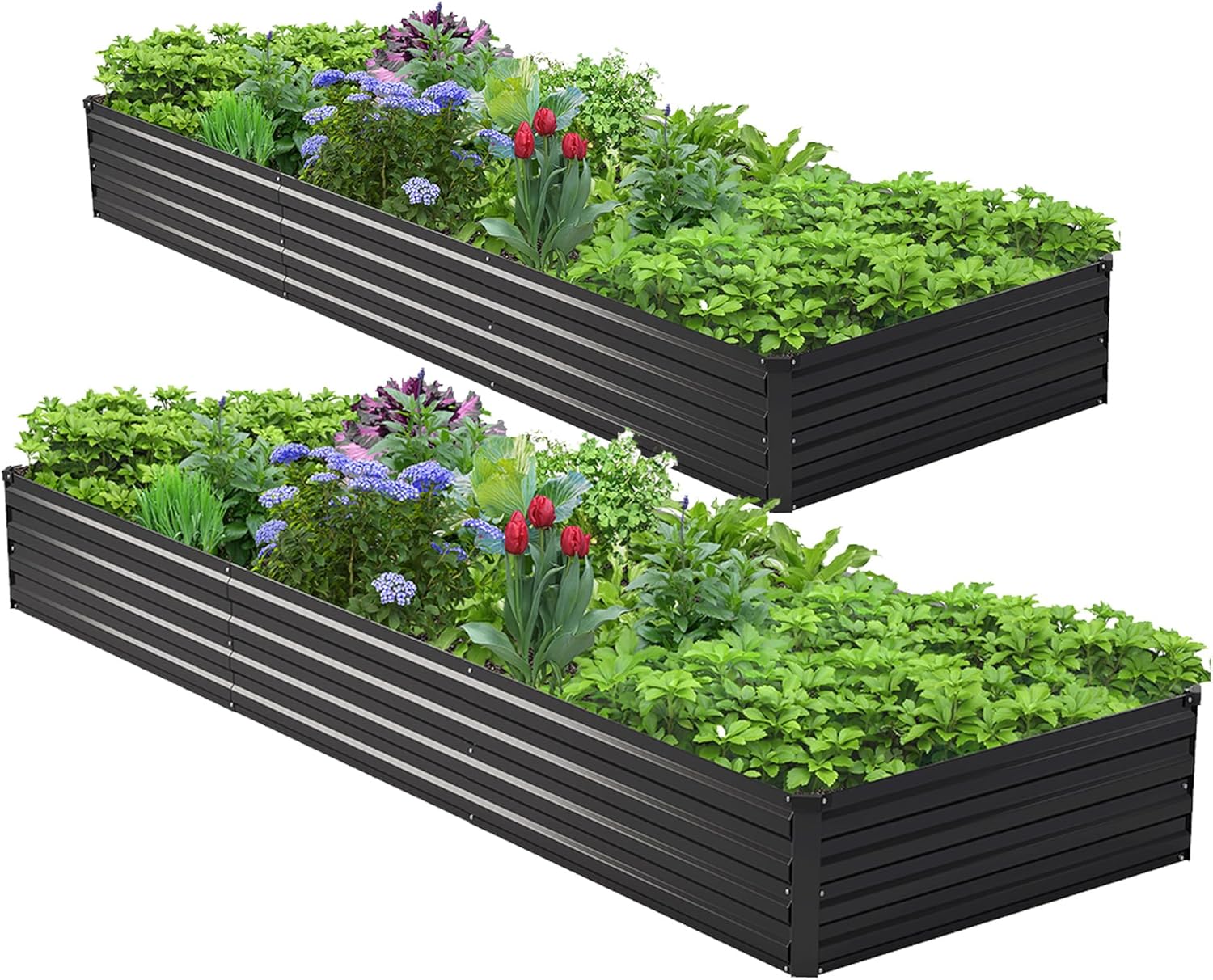 Raised Bed Planter Box - 2 stuks 10x3x1ft gegalvaniseerde verhoogde moestuinbakset,