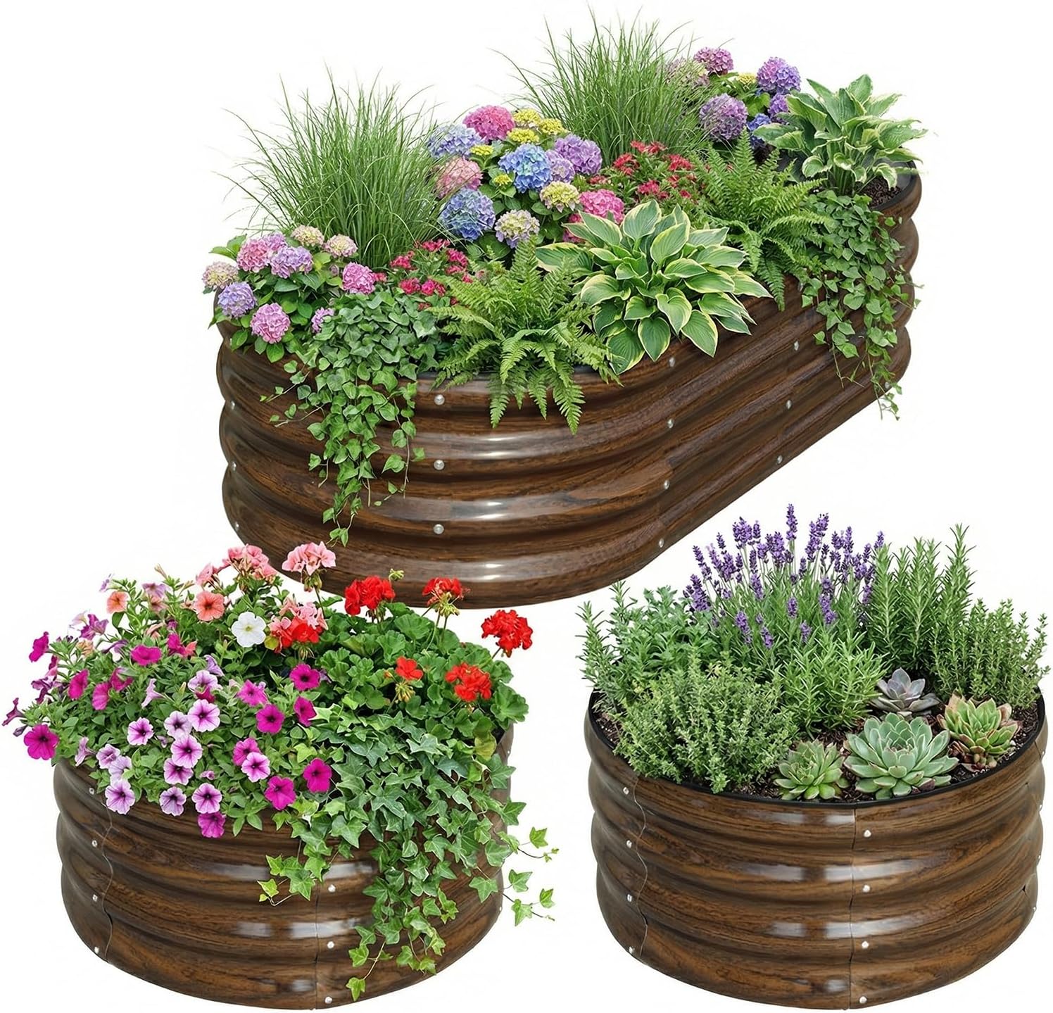 Raised Bed Planter Box - 3-delige gegalvaniseerde stalen verhoogde moestuinbakset -