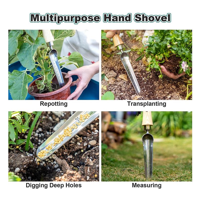 Gardening Tools Wooden - ABGE-zaaigereedschap van roestvrij staal met meetverdeling,